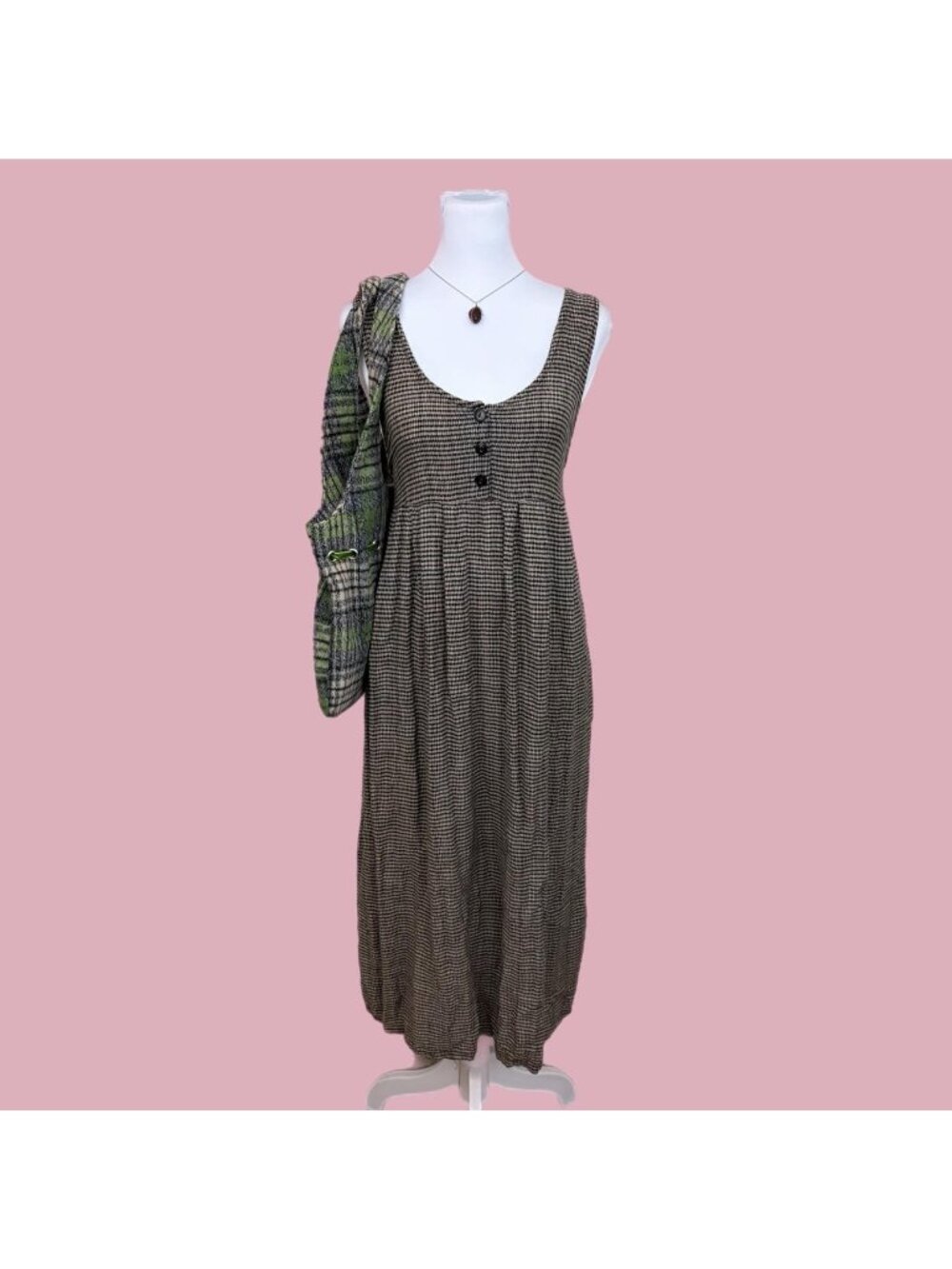 90s plaid cottagecore babydoll maternity midi dress